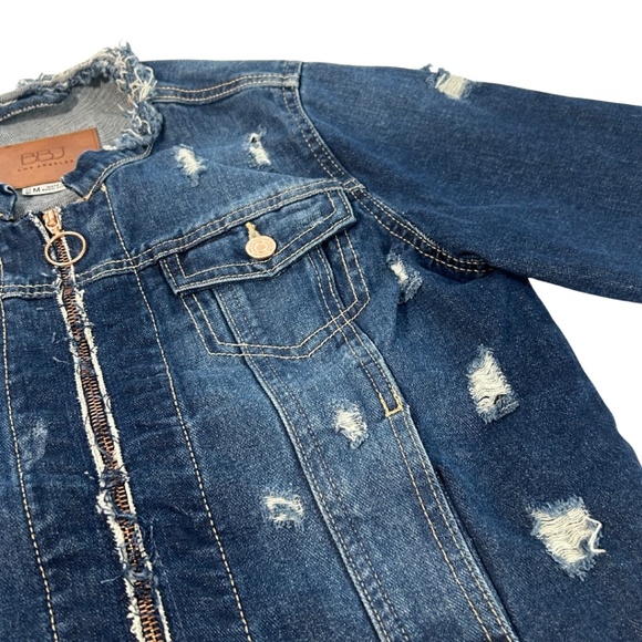 BBJ Los Angeles Distressed Cropped Denim Jacket, Size: M - Picture 2 of 8